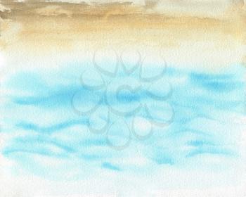 Ocean landscape, Sea side, Beach. Beautiful watercolor hand painting illustration.