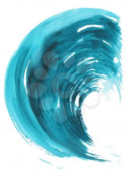 Sea wave Hand painting. Abstract watercolor hand drawn illustration, Isolated on white background.