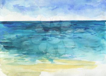 Ocean landscape. Beautiful watercolor hand painting illustration