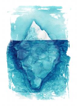 Iceberg Sea landscape. Beautiful watercolor hand painting illustration