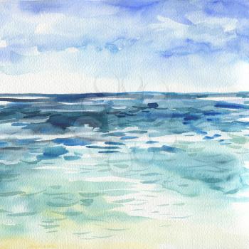 Ocean landscape. Beautiful watercolor hand painting illustration.