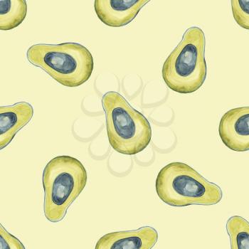 Avocado Seamless pattern. Hand drawn Watercolor background. Natural print for design, fabric