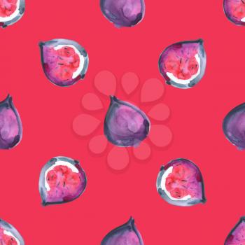 Figs. Watercolor hand painted illustration with exotic fruits. Seamless background