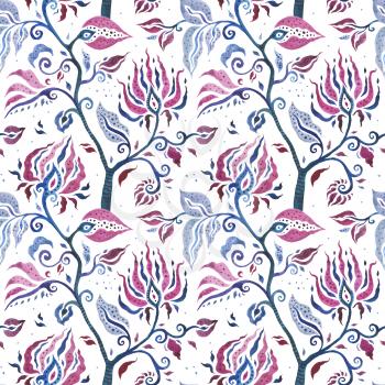 Abstract Flower. Floral Pattern. Watercolor illustration, modern style Seamless pattern, hand drawn detailed illustration
