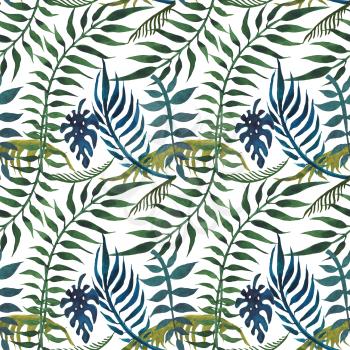 Tropical seamless pattern. Palm leaves. Hand drawn, hand painted watercolor illustration