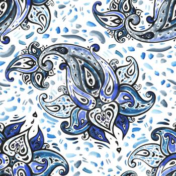 Abstract Flower. Hand Drawn Floral Pattern. Seamless Paisley. Watercolor illustration. Can be used for wallpaper, website background, textile, phone case print
