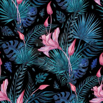Tropical flowers Abstract Flower. Hand Drawn Floral Pattern. Seamless Watercolor illustration. Can be used for wallpaper, website background, textile, phone case print