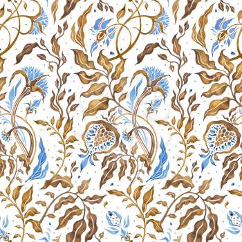 Classical luxury old fashioned floral ornament, victorian watercolor background. Elegant Seamless Hand Drawn vintage Pattern