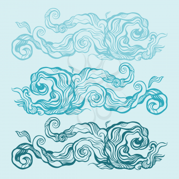 Blue water wave, abstract Hand Drawn vector Pattern