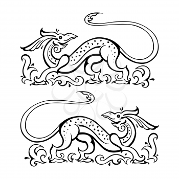 Dragon. Traditional Vector illustration for coloring book. Ethnic tattoo style