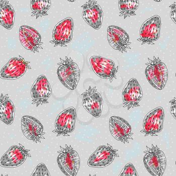 Strawberry seamless pattern. Tropical background, Hand drawn illustration
