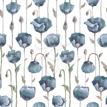 Poppy. Seamless pattern with Flowers. Spring beautiful background, Vintage textile design