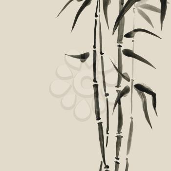 Bamboo in Chinese style. Beautiful watercolor hand painting illustration.