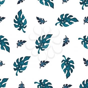 Seamless Tropical pattern of Palm leaf. Watercolor Seamless background