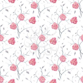 Roses. Hand Drawn Floral Pattern. Watercolor illustration, vintage style