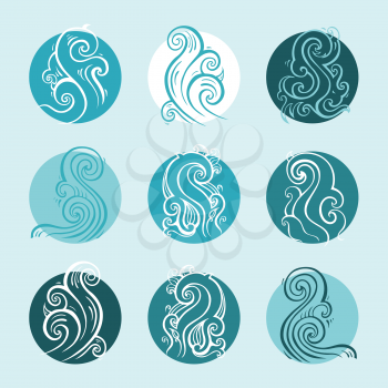 Blue water wave, abstract Hand Drawn vector Pattern