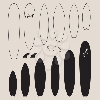 Set of Surf boards. Vector Illustration in the Polynesian style tattoo.