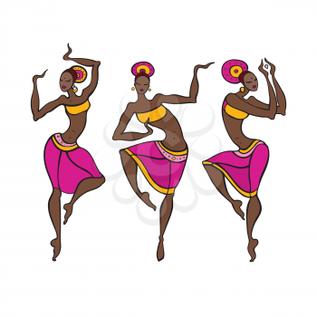 Dancing woman in ethnic style. Beautiful asian dancer. Ethno dance silhouettes. Vector Illustration