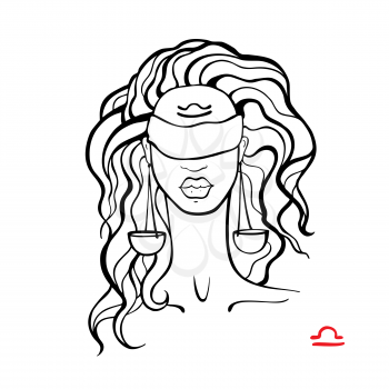 Libra. Zodiac signs collection. Beautiful Ink fashion zodiac girl. Horoscope series. Vector illustration