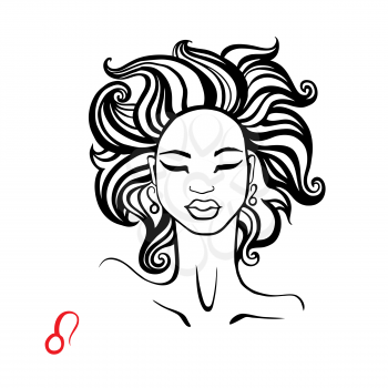 Leo. Zodiac signs collection. Beautiful Ink fashion zodiac girl. Horoscope series. Vector illustration
