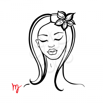 Virgo. Zodiac signs collection. Beautiful Ink fashion zodiac girl. Horoscope series. Vector illustration