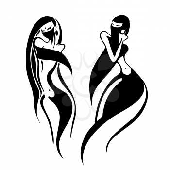 Eastern woman Silhouette. Hand drawn Vector Illustration