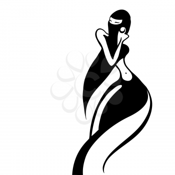 Beautiful muslim woman in black Hijab. Silhouette. Hand drawn vector illustration.