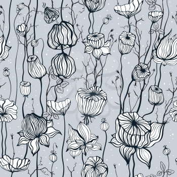 Vintage pattern with hand drawn Abstract Flowers. Seamless ornament. Can be used for wallpaper, website background, textile, phone case print