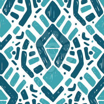 Tribal design with chevron, ikat ornaments. Seamless pattern in Aztec style. Hand Drawn folklore pattern