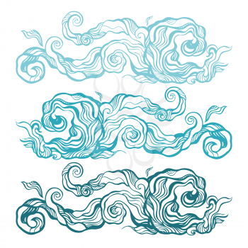 Ocean waves set isolated on white background, vector illustration