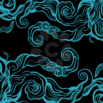 Hand drawn Blue water wave, abstract Sea background