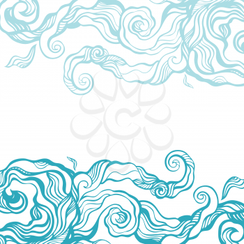 Hand drawn Blue water wave, abstract Sea background