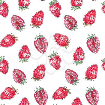 Strawberry seamless pattern. Tropical background, Hand drawn illustration