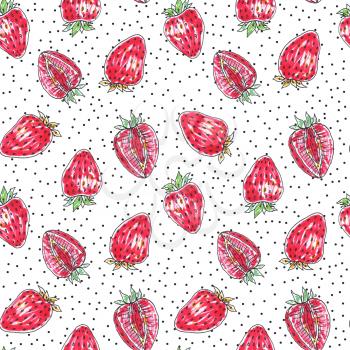 Seamless pattern with strawberries. Tropical background, Hand drawn illustration