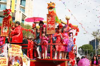 Royalty Free Photo of People on a Float in a Parade