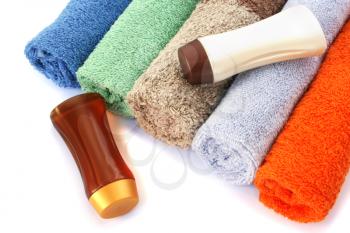 Royalty Free Photo of Shampoo on Towels
