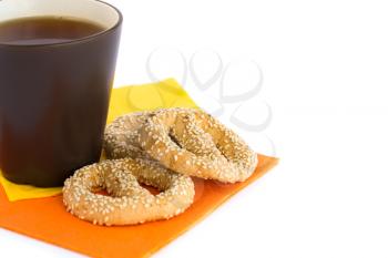 Royalty Free Photo of a Cup of Tea and Crackers