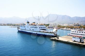 Royalty Free Photo of a Ferry Boat in the Kyrenia Port