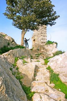 Royalty Free Photo of a Path to the Top of a Mountain from Kantara Castle