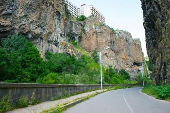 Royalty Free Photo of a Road Between Rocks in Jermuk, Armenia
