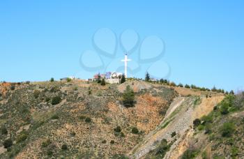 Royalty Free Photo of a Church on a Mountain in Cyprus