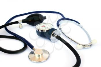 Royalty Free Photo of a Digital Blood Pressure Measurement and a Stethoscope