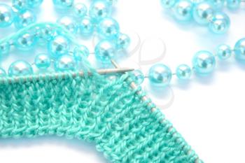 Royalty Free Photo of Yarn With Knitting Needles and Beads