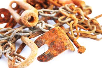 Royalty Free Photo of Rusty Nails and Chains