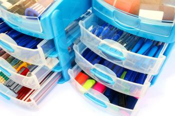 Royalty Free Photo of Drawers of Pens