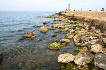 Royalty Free Photo of a Lighthouse at the Kyrenia Pier, Cyprus
