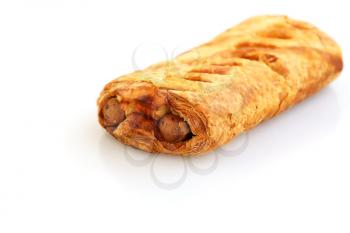 Sausage pie isolated on white background.