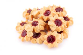 Sweet cookies with jam isolated on white background.
