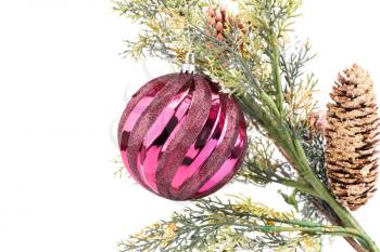 Christmas decoration with ball and cones isolated on white background.