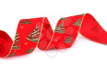 Christmas red ribbon isolated on white background.